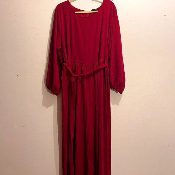 Bishop Sleeve Tie-Waist Pleated Jumpsuit from Shein in Burgundy - Picture 3 of 3